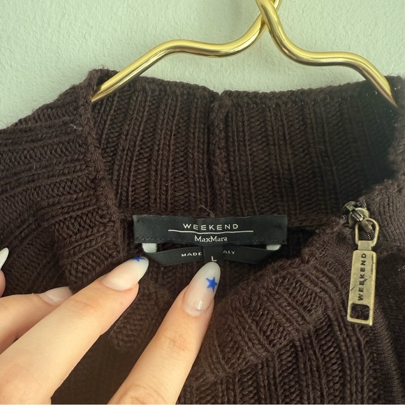 Maxmara 100% virgin wool asymmetrical ribbed knit sweat brown size large - Picture 2 of 5